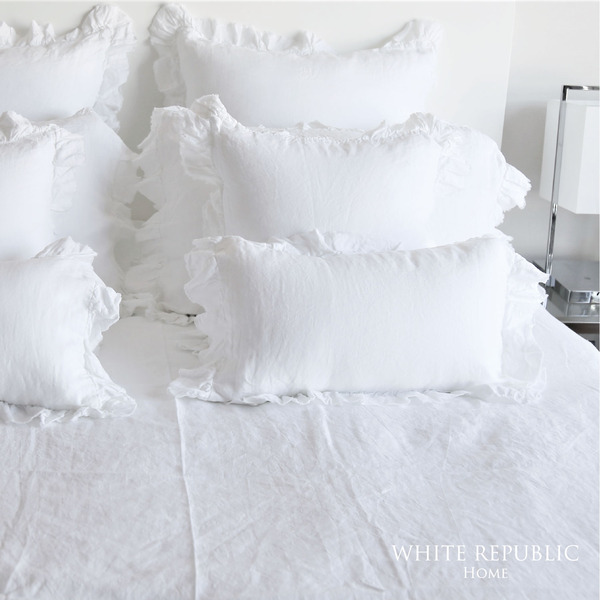 French Linen Mini Ruffle Pillowcase - White