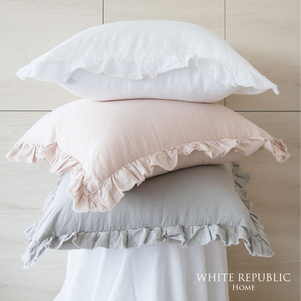 French Linen Ruffle Edge Pillowcase - Light Pink