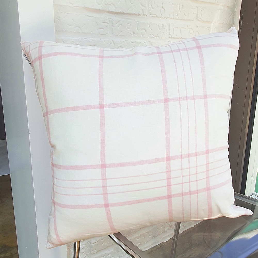 Pink Linen Check Cushion Case