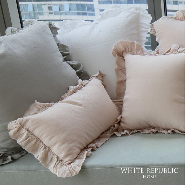 French Linen Ruffle 65 Cushion Case - Light Pink
