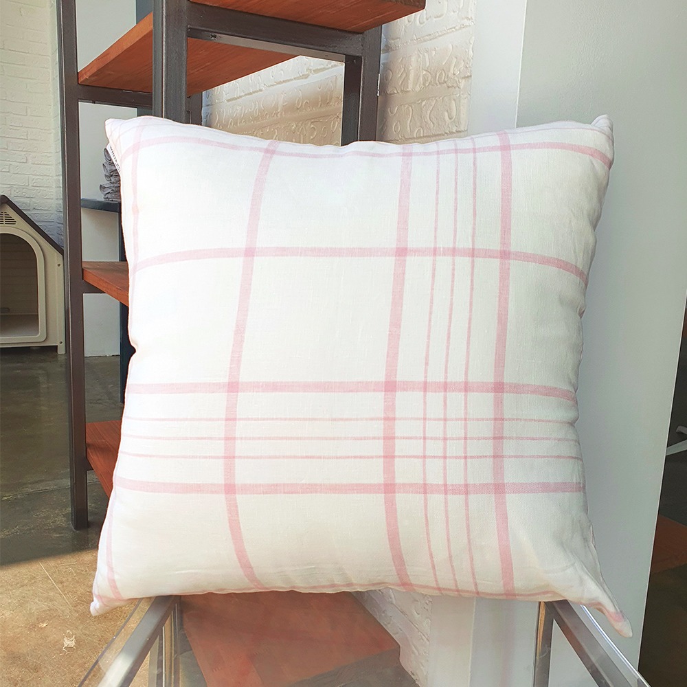 Pink Linen Check Cushion Case 50*50