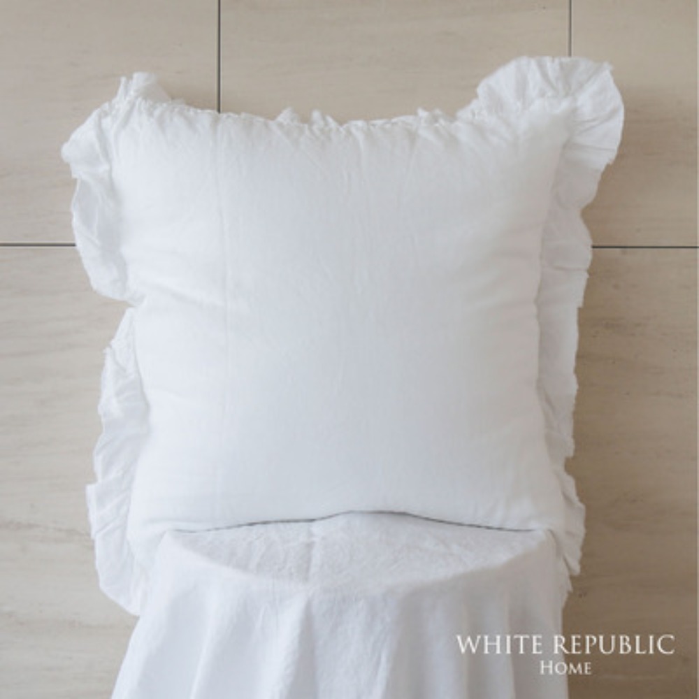 French Linen Ruffle 45 Cushion Case - White
