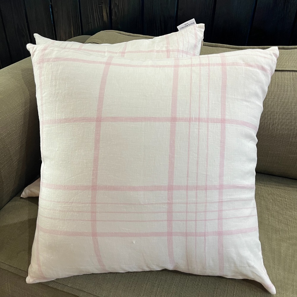 [Family Sale]DP) Pink Linen Check Cushion Case + Cushion pad SET 50x50