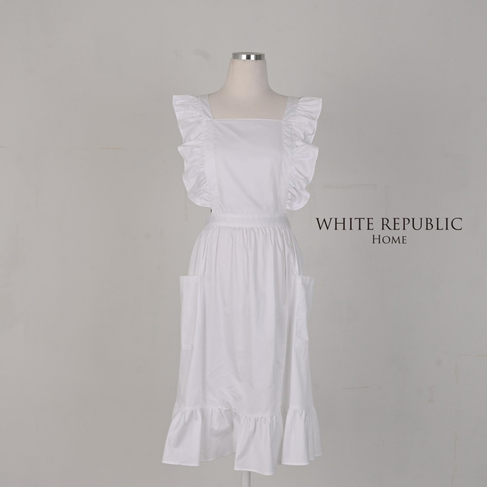 (Pre Order) 80수 Egyptian Cotton Charlet Ruffle Apron White